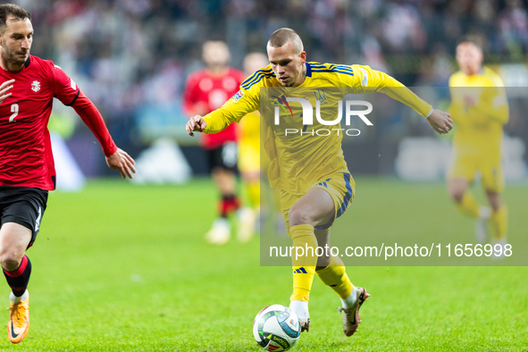 Mykhailo Mudryk is  playing during the  UEFA Nations League 2024 League B Group B1 match between Ukraine and Georgia , at the Poznan Arena i...