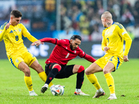 Georgiy Sudakov, Giorgi Kochorashvili, Mykhailo Mudryk are playing during the  UEFA Nations League 2024 League B Group B1 match between Ukra...