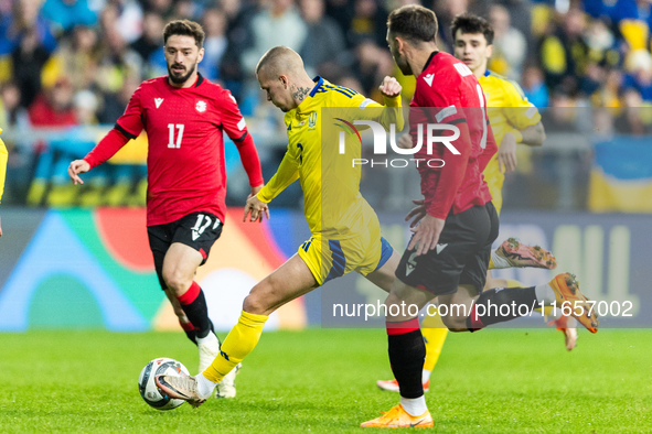 Otar Kiteishvili, Mykhailo Mudryk are playing during the  UEFA Nations League 2024 League B Group B1 match between Ukraine and Georgia , at...