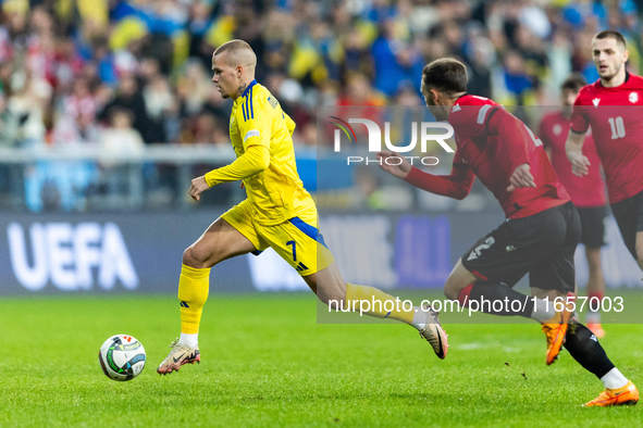 Mykhailo Mudryk is  playing during the  UEFA Nations League 2024 League B Group B1 match between Ukraine and Georgia , at the Poznan Arena i...