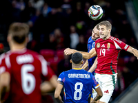 Netherlands defender Stefan de Vrij and Hungary forward Barnabas Varga are present during the match between Hungary and the Netherlands at t...