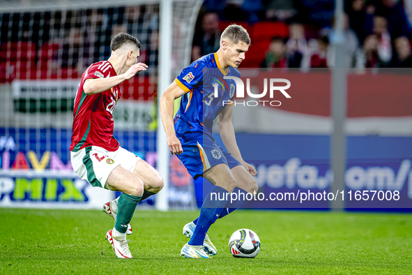 Netherlands defender Mickey van de Ven plays during the match between Hungary and the Netherlands at the Puskas Arena for the UEFA Nations L...