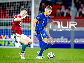 Netherlands defender Mickey van de Ven plays during the match between Hungary and the Netherlands at the Puskas Arena for the UEFA Nations L...