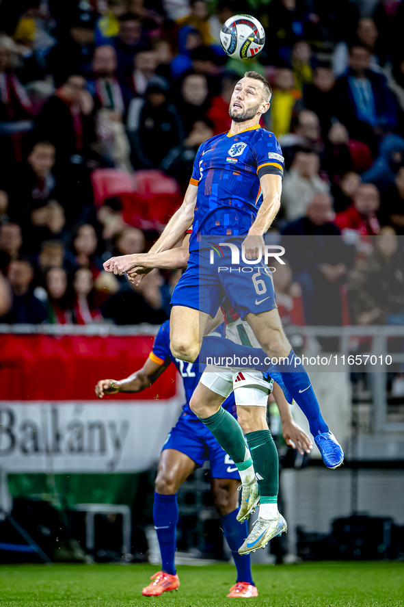 Netherlands defender Stefan de Vrij plays during the match between Hungary and the Netherlands at the Puskas Arena for the UEFA Nations Leag...