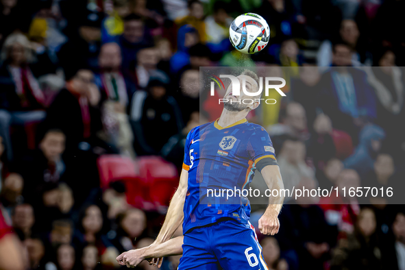 Netherlands defender Stefan de Vrij plays during the match between Hungary and the Netherlands at the Puskas Arena for the UEFA Nations Leag...