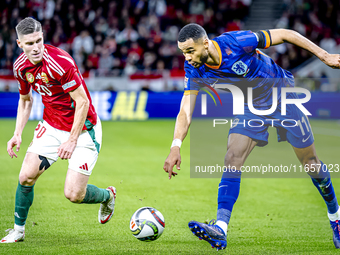 Hungary forward Roland Sallai and Netherlands forward Cody Gakpo participate in the match between Hungary and the Netherlands at the Puskas...