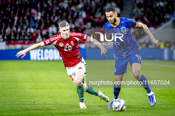 Hungary forward Roland Sallai and Netherlands forward Cody Gakpo participate in the match between Hungary and the Netherlands at the Puskas...