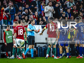 Netherlands defender Virgil van Dijk receives a red card during the match between Hungary and the Netherlands at the Puskas Arena for the UE...