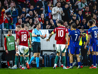 Netherlands defender Virgil van Dijk receives a red card during the match between Hungary and the Netherlands at the Puskas Arena for the UE...