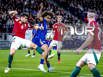 Hungary defender Willi Orban and Netherlands forward Joshua Zirkzee are present during the match between Hungary and the Netherlands at the...