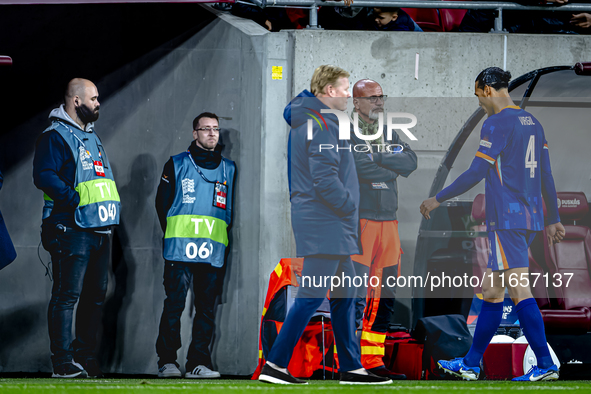 Netherlands defender Virgil van Dijk receives a red card during the match between Hungary and the Netherlands at the Puskas Arena for the UE...