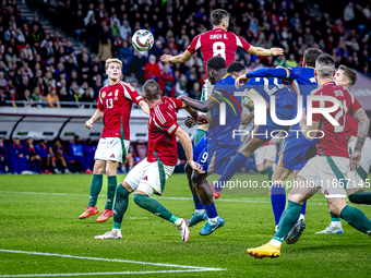 Netherlands defender Denzel Dumfries scores the 1-1 during the match between Hungary and the Netherlands at the Puskas Arena for the UEFA Na...