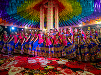 During Garbi organized by RA Garbi Mandal in Jamnagar, India, on Navratri, children worship Adhyashakti traditionally by performing the Raas...