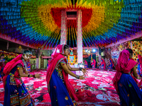 During Garbi organized by RA Garbi Mandal in Jamnagar, India, on Navratri, children worship Adhyashakti traditionally by performing the Raas...