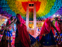 During Garbi organized by RA Garbi Mandal in Jamnagar, India, on Navratri, children worship Adhyashakti traditionally by performing the Raas...