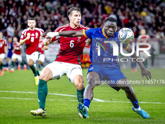 Hungary defender Willi Orban and Netherlands forward Brian Brobbey participate in the match between Hungary and the Netherlands at the Puska...