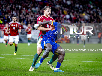 Hungary defender Willi Orban and Netherlands forward Brian Brobbey participate in the match between Hungary and the Netherlands at the Puska...