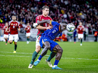 Hungary defender Willi Orban and Netherlands forward Brian Brobbey participate in the match between Hungary and the Netherlands at the Puska...