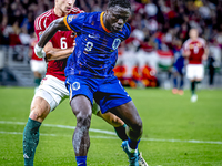 Hungary defender Willi Orban and Netherlands forward Brian Brobbey participate in the match between Hungary and the Netherlands at the Puska...