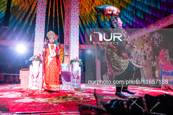 During Garbi organized by RA Garbi Mandal in Jamnagar, India, on Navratri, children worship Adhyashakti traditionally by performing the Raas...