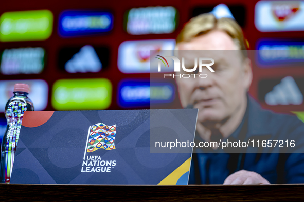 Netherlands trainer Ronald Koeman speaks during the press conference after the match between Hungary and the Netherlands at the Puskas Arena...