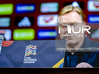 Netherlands trainer Ronald Koeman speaks during the press conference after the match between Hungary and the Netherlands at the Puskas Arena...