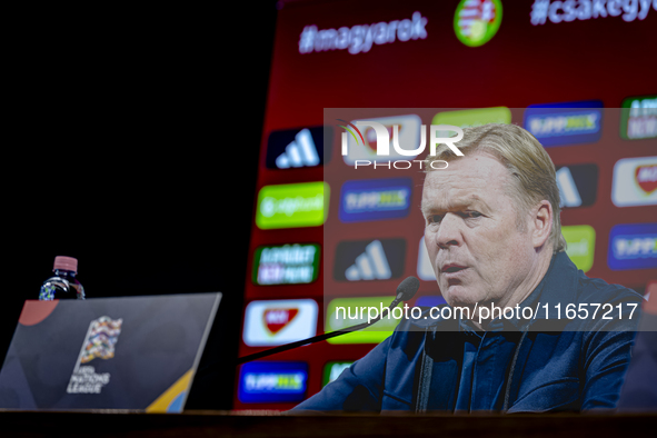 Netherlands trainer Ronald Koeman speaks during the press conference after the match between Hungary and the Netherlands at the Puskas Arena...