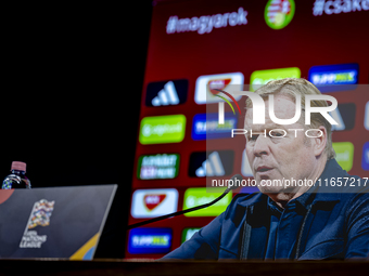 Netherlands trainer Ronald Koeman speaks during the press conference after the match between Hungary and the Netherlands at the Puskas Arena...