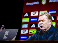 Netherlands trainer Ronald Koeman speaks during the press conference after the match between Hungary and the Netherlands at the Puskas Arena...