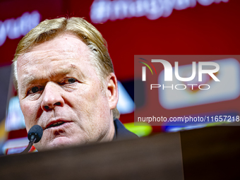 Netherlands trainer Ronald Koeman speaks during the press conference after the match between Hungary and the Netherlands at the Puskas Arena...