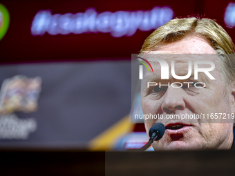 Netherlands trainer Ronald Koeman speaks during the press conference after the match between Hungary and the Netherlands at the Puskas Arena...