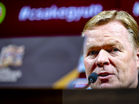 Netherlands trainer Ronald Koeman speaks during the press conference after the match between Hungary and the Netherlands at the Puskas Arena...