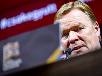 Netherlands trainer Ronald Koeman speaks during the press conference after the match between Hungary and the Netherlands at the Puskas Arena...