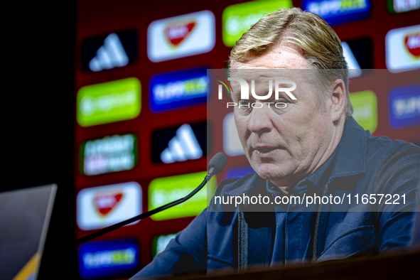 Netherlands trainer Ronald Koeman speaks during the press conference after the match between Hungary and the Netherlands at the Puskas Arena...