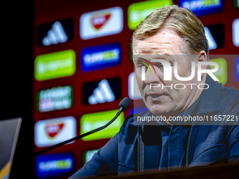 Netherlands trainer Ronald Koeman speaks during the press conference after the match between Hungary and the Netherlands at the Puskas Arena...