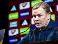 Netherlands trainer Ronald Koeman speaks during the press conference after the match between Hungary and the Netherlands at the Puskas Arena...