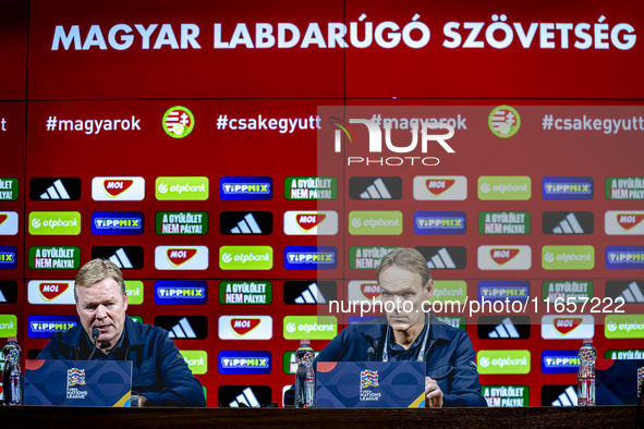 Netherlands trainer Ronald Koeman speaks during the press conference after the match between Hungary and the Netherlands at the Puskas Arena...