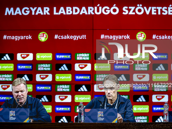 Netherlands trainer Ronald Koeman speaks during the press conference after the match between Hungary and the Netherlands at the Puskas Arena...