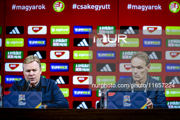 Netherlands trainer Ronald Koeman speaks during the press conference after the match between Hungary and the Netherlands at the Puskas Arena...