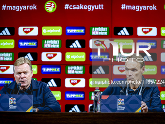 Netherlands trainer Ronald Koeman speaks during the press conference after the match between Hungary and the Netherlands at the Puskas Arena...