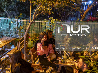 Iranian youths sit together at a garden-cafe in the city of Shiraz in Fars province, about 932 km (579 miles) south of Tehran, Iran, at nigh...