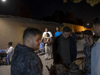 Iranian youths are outside an outdoor cafe in a garden in the city of Shiraz, Iran, on October 7, 2024.  (