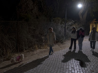 Iranian youths and their pet walk along a path in the city of Shiraz in Fars province, about 932 km (579 miles) south of Tehran, Iran, at ni...