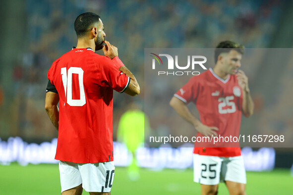 Mohamed Salah, player of the Egyptian national team, reacts during an Africa Cup of Nations qualifying match between Egypt and Mauritania in...