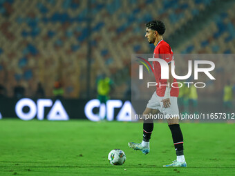 Omar Marmoush, a player of the Egyptian national team, is in action during an Africa Cup of Nations qualifying match between Egypt and Mauri...