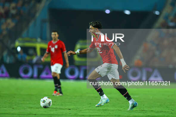 Omar Marmoush, a player of the Egyptian national team, controls the ball during an Africa Cup of Nations qualifying match between Egypt and...