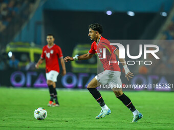 Omar Marmoush, a player of the Egyptian national team, controls the ball during an Africa Cup of Nations qualifying match between Egypt and...