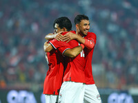 Egyptian national team player Mohamed Salah celebrates with his team after scoring a goal during an Africa Cup of Nations qualifying match b...