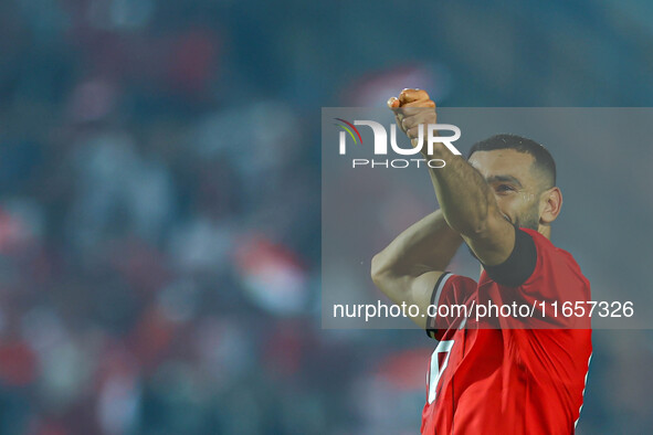 Egyptian national team player Mohamed Salah celebrates after scoring a goal during an Africa Cup of Nations qualifying match between Egypt a...