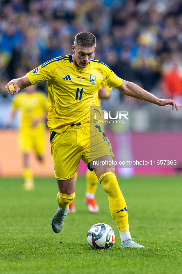 Artem Dovbyk is playing during the  UEFA Nations League 2024 League B Group B1 match between Ukraine and Georgia , at the Poznan Arena in Po...